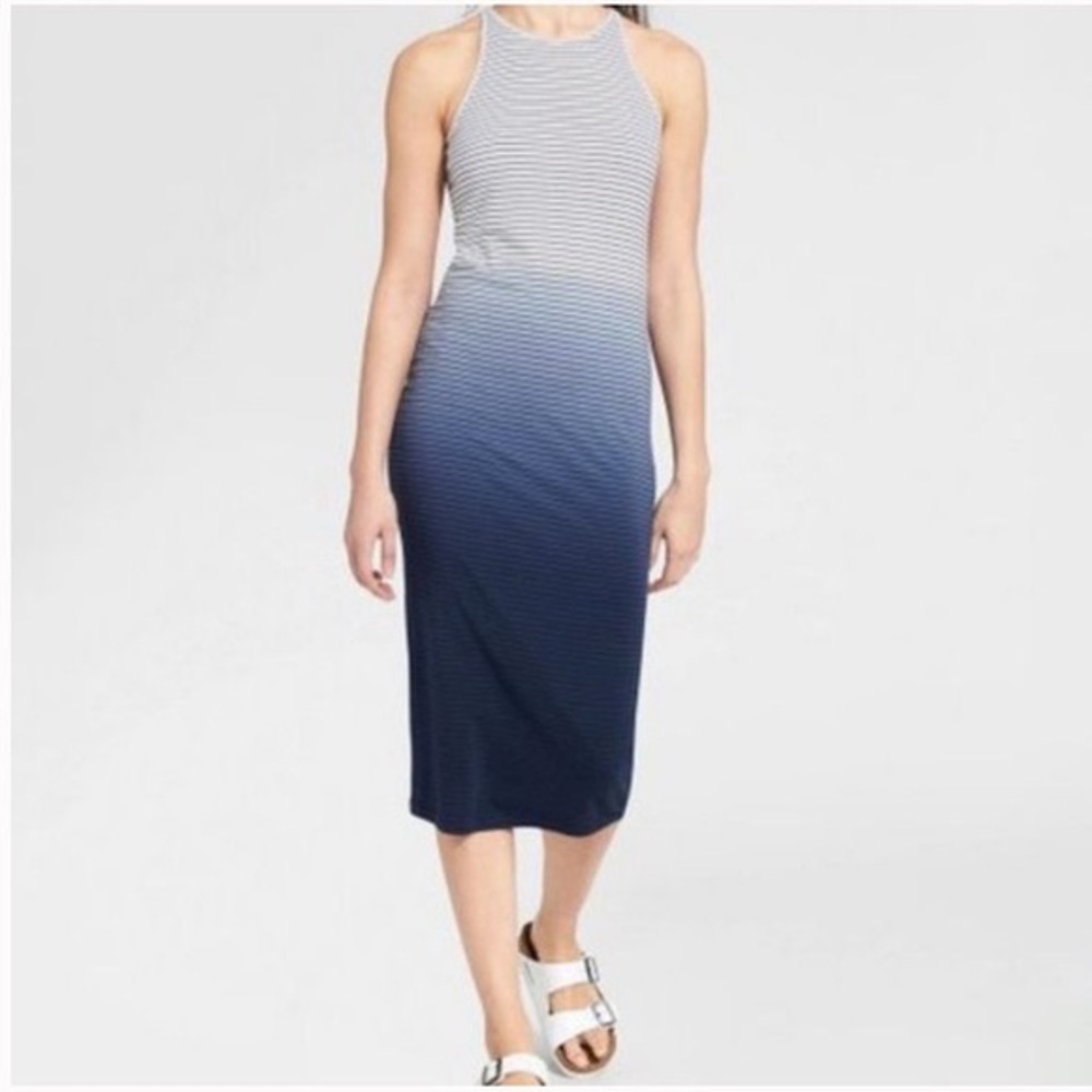 Athlete Sun Kissed Striped Stretch Midi Dress in Blue Indigo Ombré